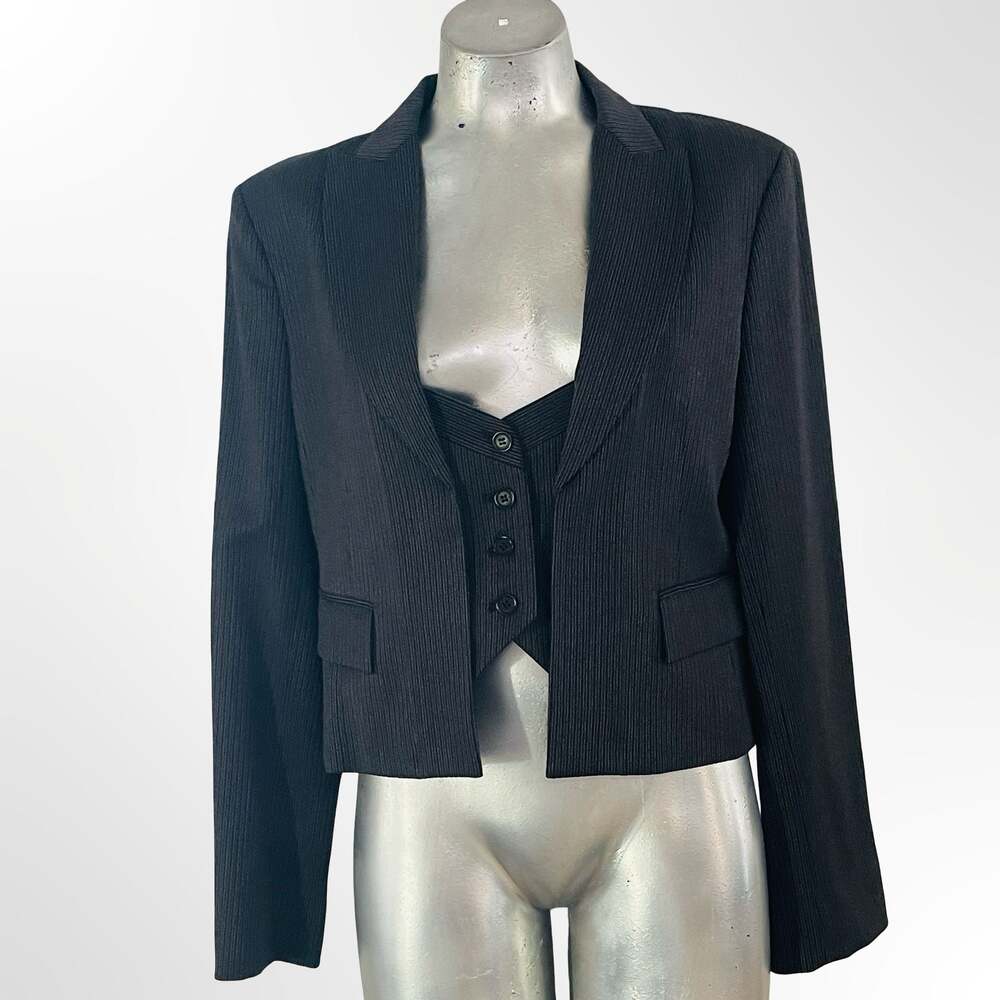 BCBGMAXAZRIA Women's Cropped Pinstripe Blazer with Attached Vest Detail - Picture 1 of 8